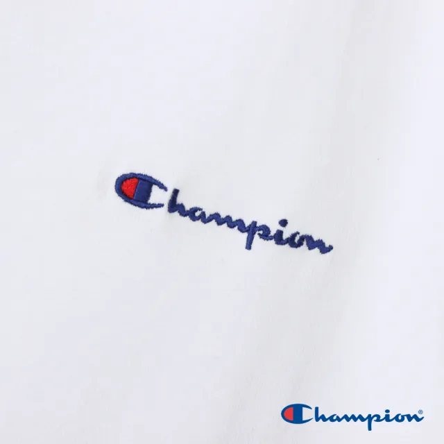 【Champion】官方直營-純棉寬版草寫LOGO刺繡V領短袖TEE-女(白色)