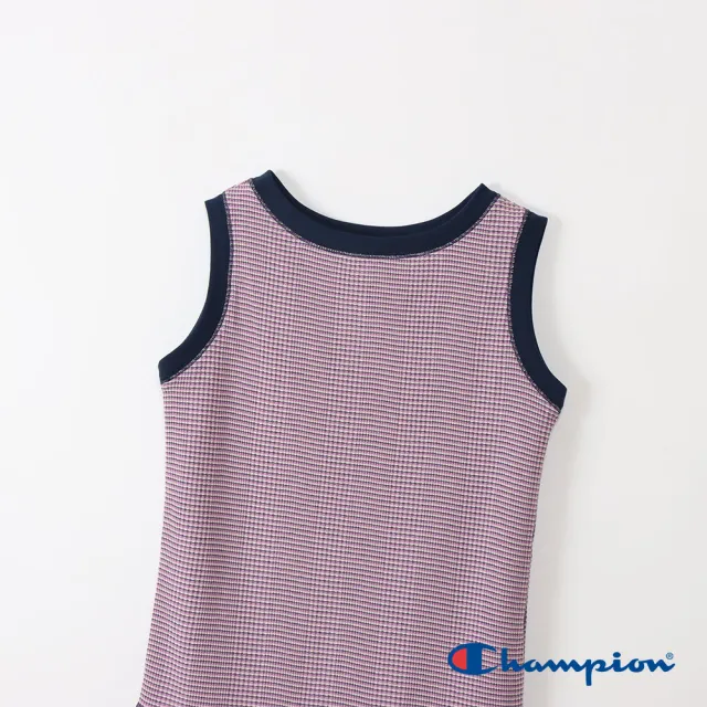【Champion】官方直營-華夫格條紋羅紋無袖上衣-女(紫色條紋)