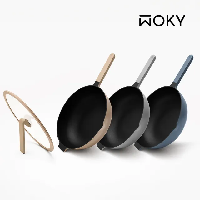 【WOKY 沃廚】哈哈鍋2.0 不沾深煎鍋32cm-含玻璃鍋蓋(附矽膠鍋鏟或料理夾/贈品隨機出貨)