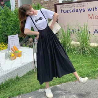 【UniStyle】2件套裝蝴蝶結短袖T恤吊帶裙 韓系活力減齡風 女 ZMC195-9326(兩件套)