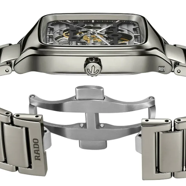 【Rado 雷達表】最新 官方授權 True Square真方雙橋鏤空機械腕錶 電漿款-加上鍊機7豪禮 R01(R27125152)