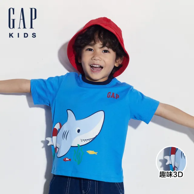 【GAP】男幼童裝 Logo純棉趣味印花圓領短袖T恤-藍色(465402)