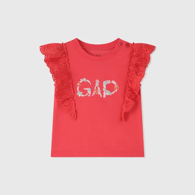 【GAP】女幼童裝 Logo印花圓領短袖T恤-玫紅色(466634)