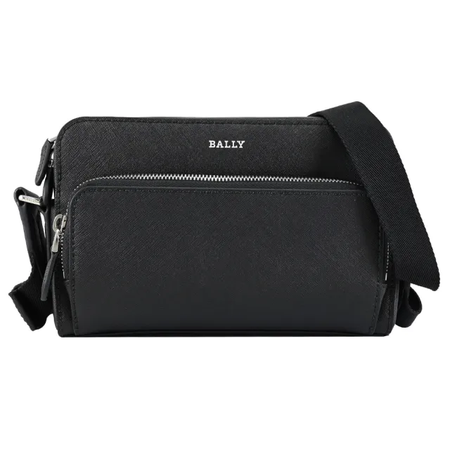 【BALLY】DARBI 經典燙印LOGO防刮皮革前口袋相機包斜背包(黑)