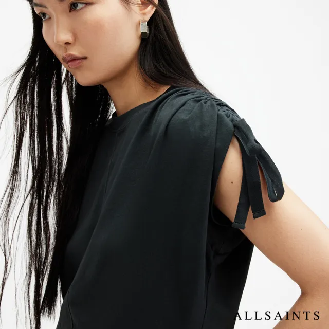 【ALLSAINTS】CASSIE 純棉舒適綁帶短袖T恤-水洗黑 W157JA(舒適版型)