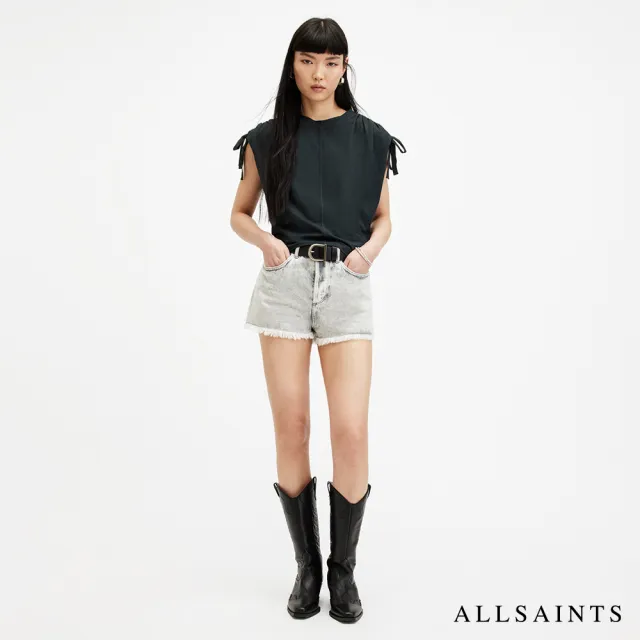 【ALLSAINTS】CASSIE 純棉舒適綁帶短袖T恤-水洗黑 W157JA(舒適版型)