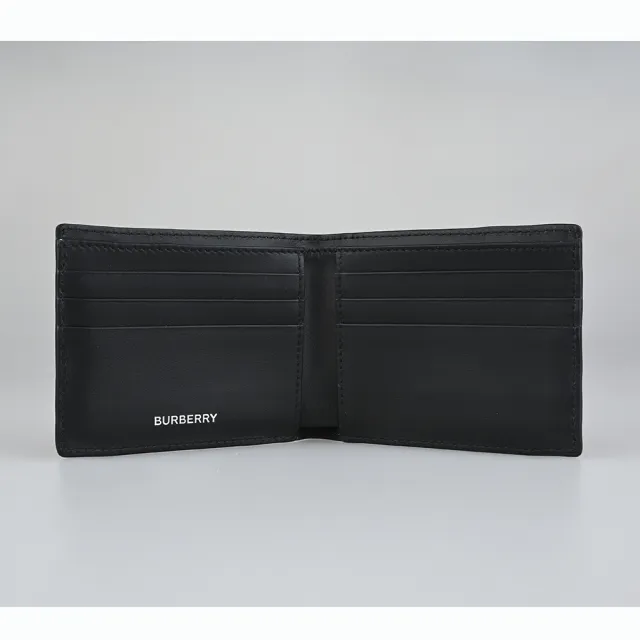 【BURBERRY 巴寶莉】BURBERRY Vintage復古燙銀字LOGO PVC 格紋設計 6卡對折短夾(典藏米)