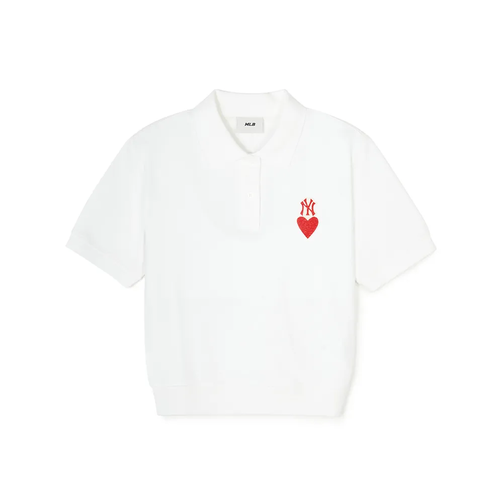 【MLB】女版抗UV防曬短袖Polo衫 Heart系列 紐約洋基隊(3FPQH0243-50WHS)