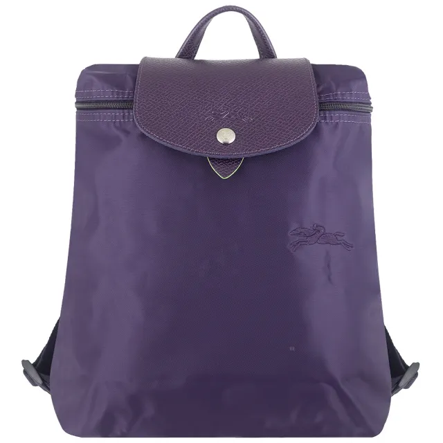 【LONGCHAMP】LE PLIAGE 再生尼龍布刺繡折疊後背包(紫色)