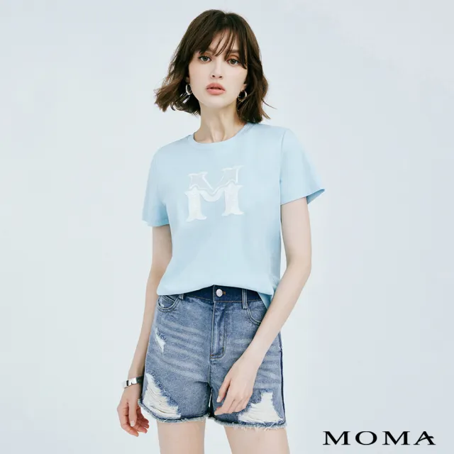 【MOMA】雙色洗牛仔短褲(藍色)