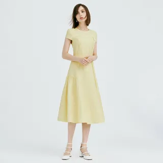 【MOMA】優雅鵝黃小蓋袖A-Line洋裝(黃色)