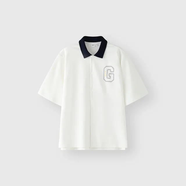 【GAP】男裝 Logo短袖POLO衫 碳素軟磨法式圈織系列-白色(466818)