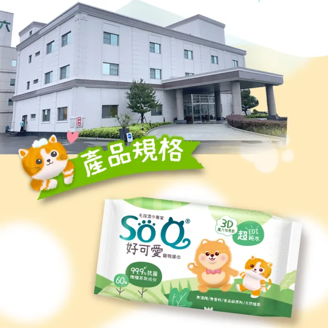 【南六】SOQ好可愛寵物濕巾-抗菌60抽x6包(寵物全身/無酒精/無香料/食品級原料)