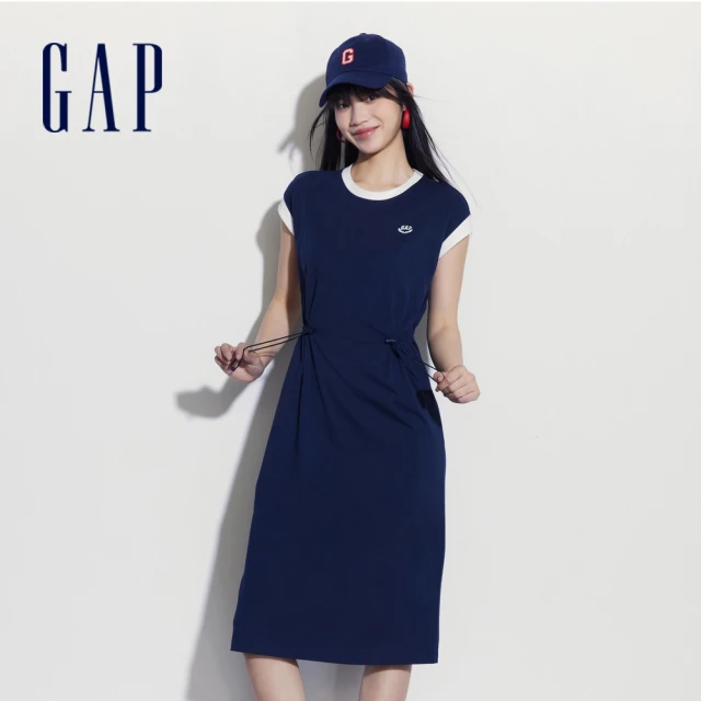 【GAP】女裝 Logo抽繩圓領無袖洋裝-海軍藍(465046)