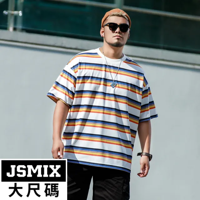 【JSMIX 大尺碼】大尺碼多彩條紋短袖T恤(42JT9250)