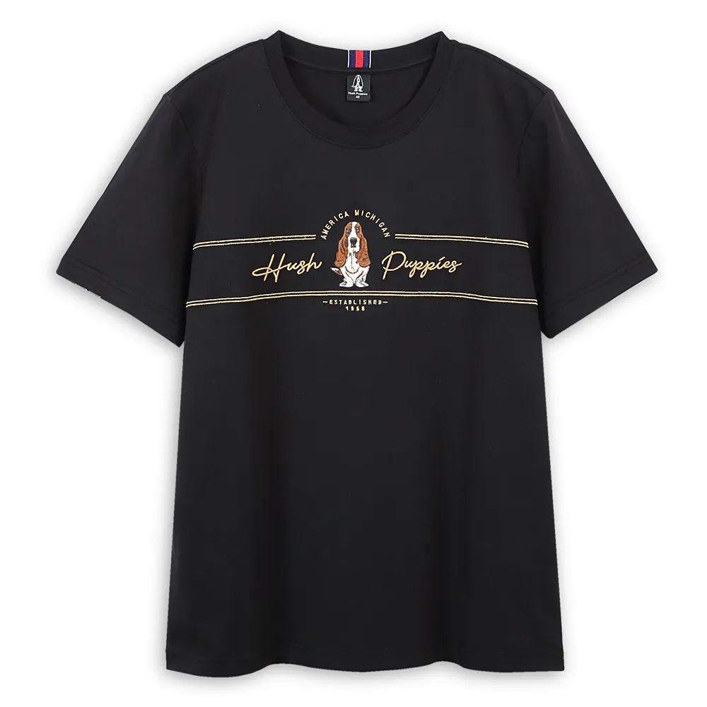 【Hush Puppies】男裝 T恤 立體品牌英文精緻刺繡狗T恤(黑色 / 43111109)