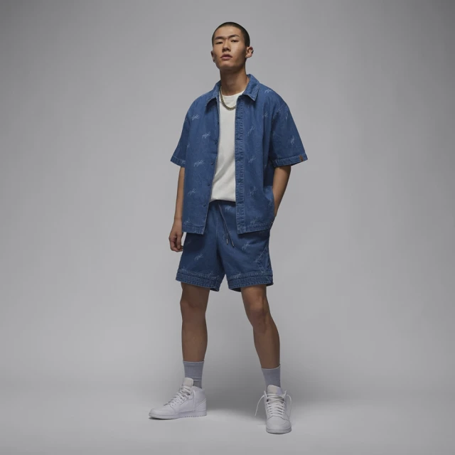 NIKE 耐吉 短袖 上衣 牛仔襯衫 運動 休閒 男 女 AS M J FLT HRTG DENIM AOP TOP 藍(FN4654436)