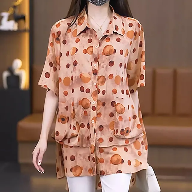【麗質達人】2772橘色印花上衣-AA (L-5XL)