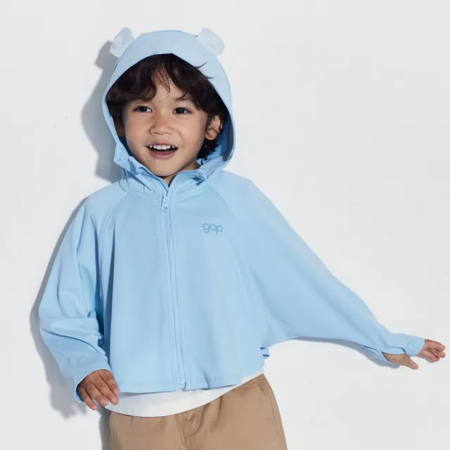 【GAP】男幼童裝 Logo熊耳造型防曬連帽外套-藍色(465967)