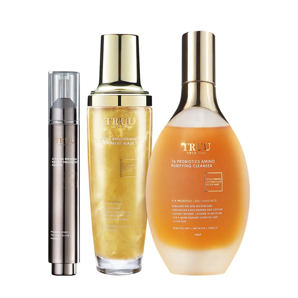【TRUU 童】76酵母胺基酸淨膚潔顏露150g+黃金修護白泡泡面膜120ml+45淨化毛孔調理安瓶 10ml
