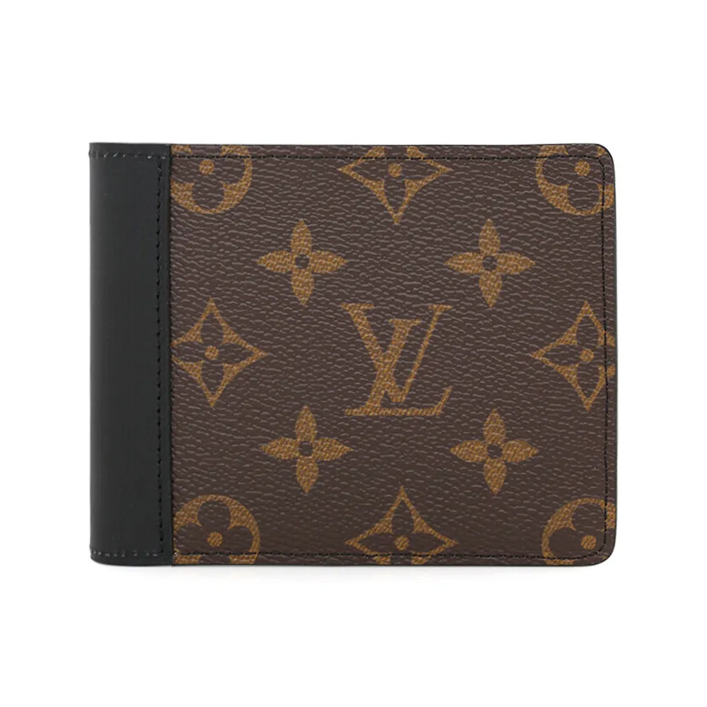 【Louis Vuitton 路易威登】M69408 經典Monogram帆布Multiple對開皮革拼接5卡錢包短夾(棕黑色)