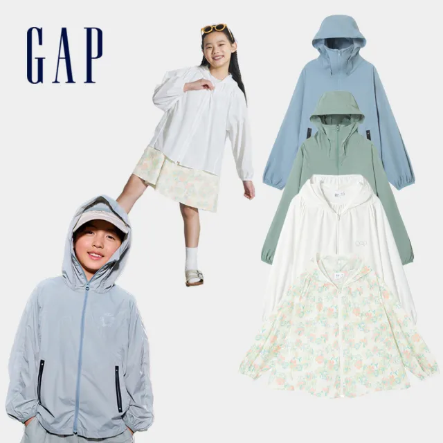 【GAP】男童裝 Logo防曬印花連帽外套-綠色(890512)