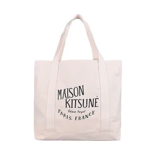 【Maison Kitsune】MAISON KITSUNE PALAIS ROYAL簡約壓印黑字LOGO設計帆布手提肩背托特包(米)