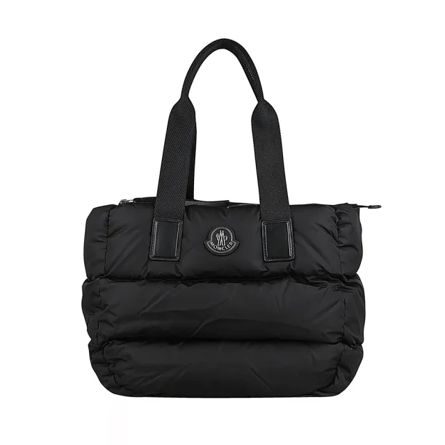 【MONCLER】MONCLER CARADOC簡約立體貼標LOGO絎縫線條設計錦綸拼牛皮拉鍊手提肩背包(黑)