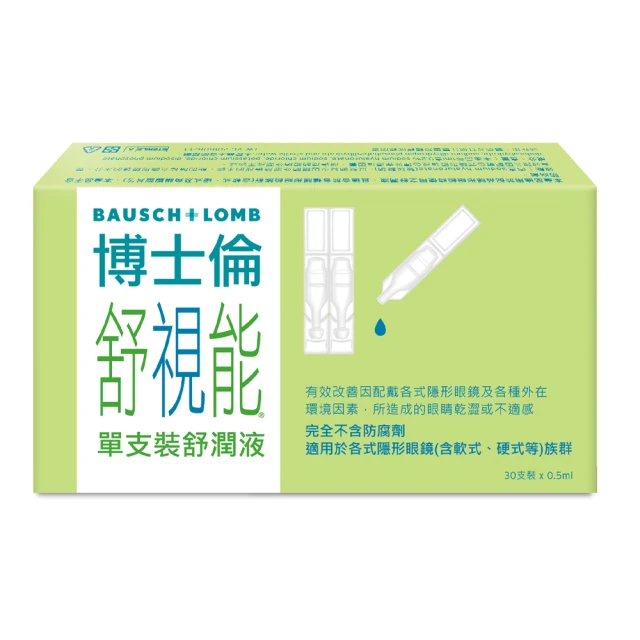 【博士倫 BAUSCH+LOMB 官方直營】舒視能單支裝舒潤液1入(30支/入 單支裝 無防腐劑 人工淚液)