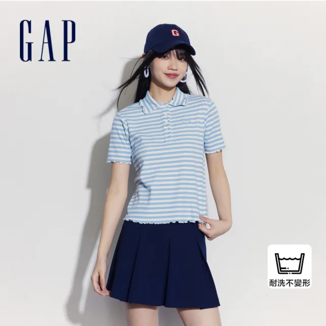 【GAP】女裝 Logo羅紋短袖POLO衫 女友T系列-藍色(465241)