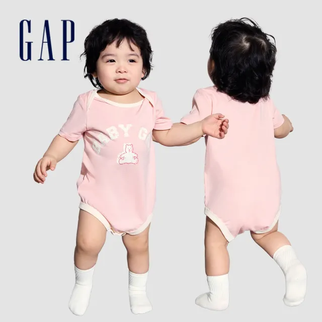 【GAP】嬰兒裝 Logo純棉印花圓領短袖包屁衣-多色可選(505556&505656)