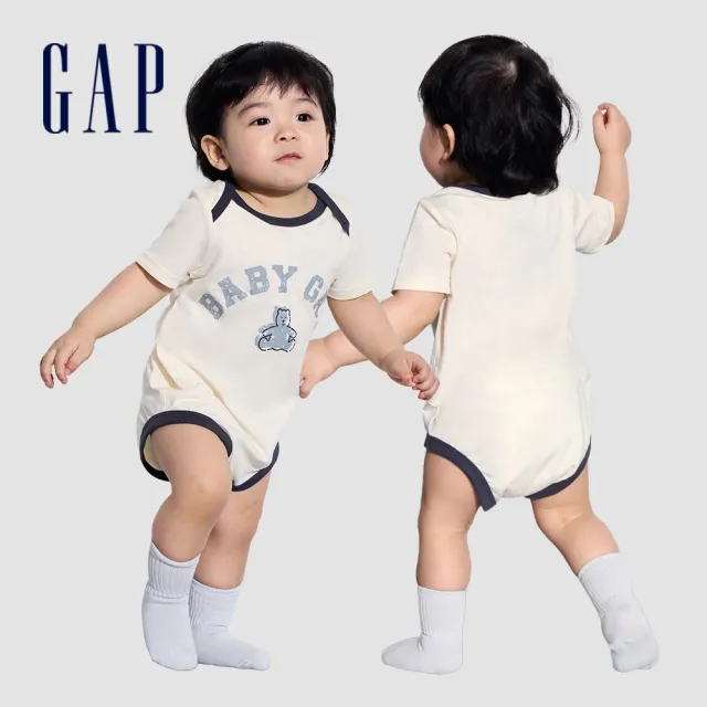 【GAP】嬰兒裝 Logo純棉印花圓領短袖包屁衣-多色可選(505556&505656)