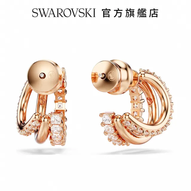 【SWAROVSKI 施華洛世奇】Hyperbola 大圈耳環 混合式切割 迷你 白色 鍍玫瑰金色調(情人節禮物)