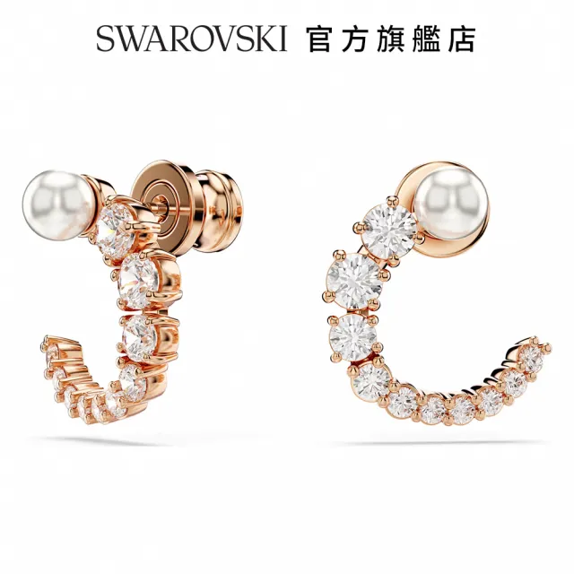 【SWAROVSKI 施華洛世奇】Matrix 大圈耳環 水晶珍珠 圓形切割 白色 鍍玫瑰金色調(情人節禮物)