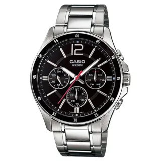 【CASIO 卡西歐】時尚三眼日曆手錶 情人節 禮物(MTP-1374D-1A/速)