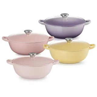 【Le Creuset】琺瑯鑄鐵鍋媽咪鍋24cm(雪紡粉/含羞草黃/甜心粉/藍鈴紫)