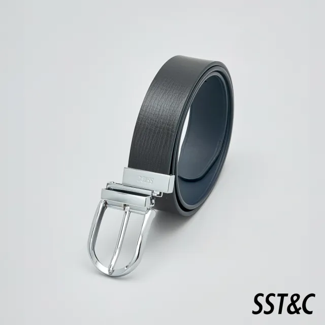 【SST&C 換季７５折】黑&深藍左推式兩面用寬版皮帶1712405002