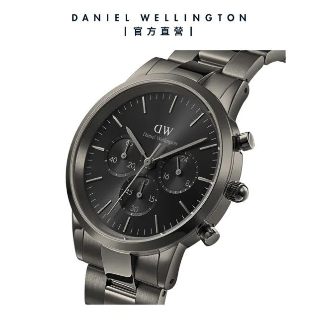 【Daniel Wellington】DW 手錶 Iconic Chronograph 42mm太空灰三眼精鋼錶灰錶盤(DW00100643)
