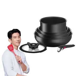 【Tefal 特福】法國製巧變精靈系列可拆式不沾鍋4鍋6件組-太空黑(IH爐可用鍋/電磁爐適用)