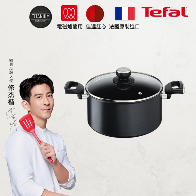 【Tefal 特福】法國製極上御藏系列24CM不沾鍋雙耳湯鍋-加蓋(IH爐可用鍋/電磁爐適用)