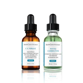 【Skin Ceuticals 修麗可】抗氧舒緩雙星★超濃度CE緊緻修護抗氧化精華 30ml+植萃極速舒緩色修精華 30ml