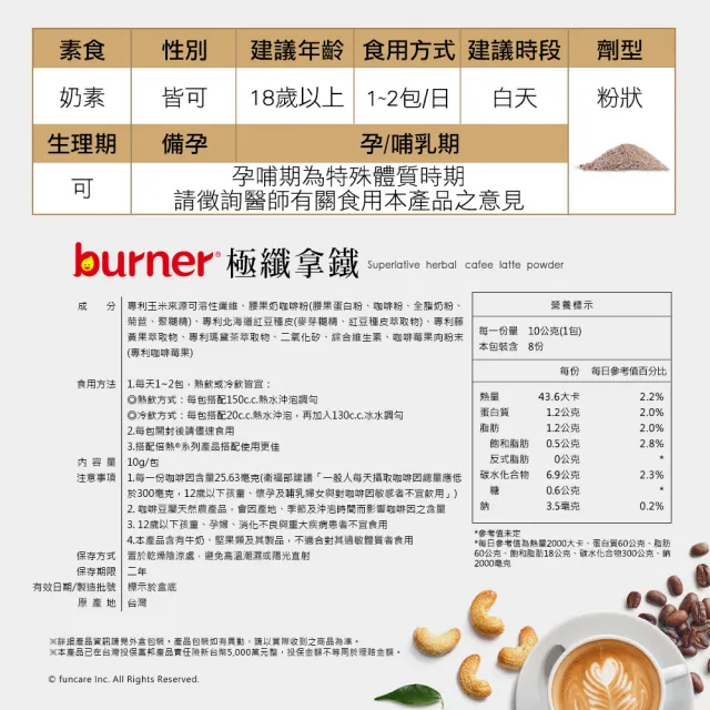 即期品【船井burner倍熱】極纖拿鐵1盒(共8包；禾浩辰愛用推薦)