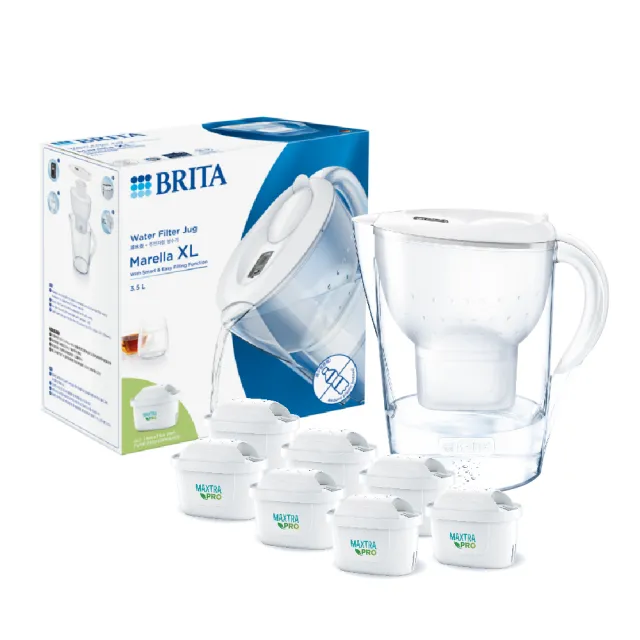 【BRITA】官方直營 Marella 3.5L馬利拉濾水壺+6入MXPRO全效型濾芯(共1壺7芯)