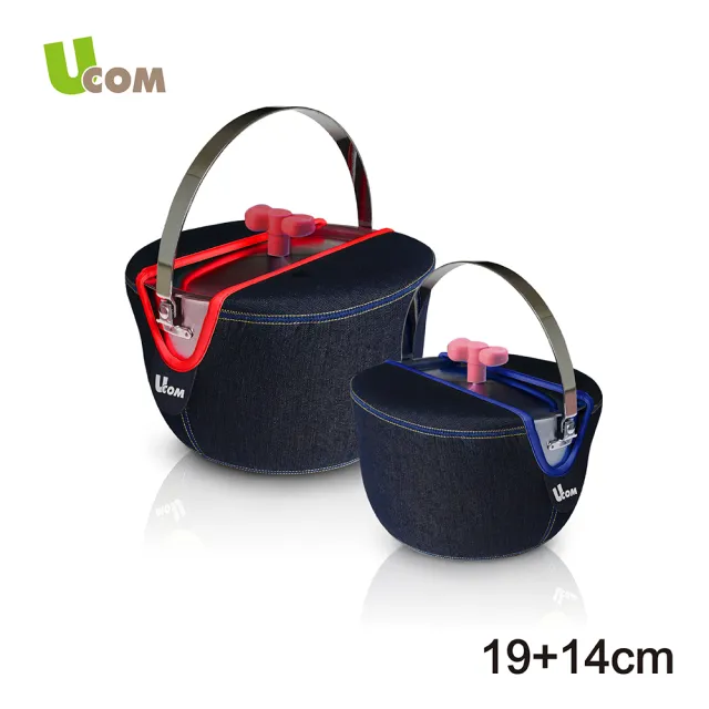 【瑞康屋UCOM】牛仔系列蝴蝶結防溢提鍋附提袋19+14cm(防溢專利設計)