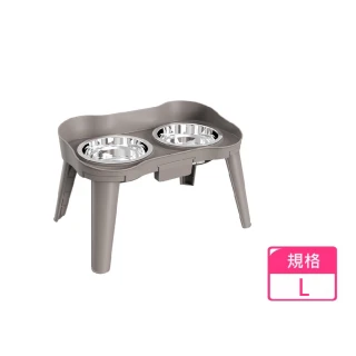 【MY PET】高腳護頸雙碗餐桌 寵物碗 L號(不鏽鋼寵物碗)