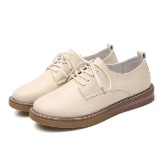 【SOFT WALK 舒步】平底牛津鞋/英倫風經典綁帶舒適平底牛津鞋(米)