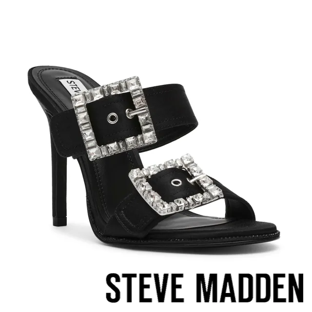 【steve madden】BROCADE 雙帶方扣鑽飾涼跟鞋(黑色)