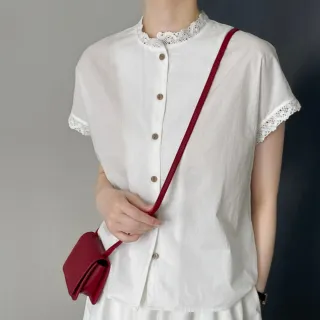 【UniStyle】日系短袖襯衫 韓版蕾絲拼接純色顯瘦上衣 女 WT2571(白)