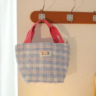 【可愛出門】格紋小花便當手提袋(保溫鋁箔 保冷 便當袋 環保袋 手提袋 野餐 午餐 學