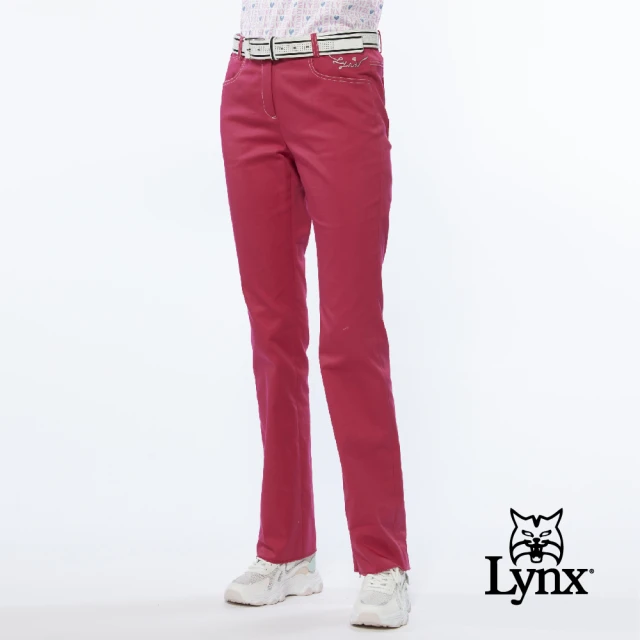 Lynx Golf 女款彈性舒適混紡材質愛心織標小口袋設計窄管長褲(桃紅色)